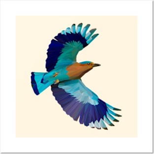 Indian Roller Bird Lowpoly Art Posters and Art